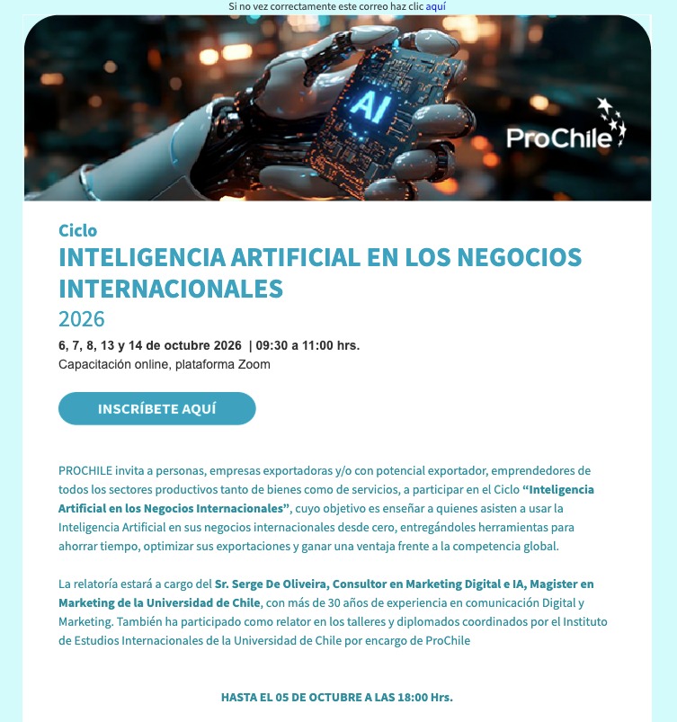 ProChile invita a participar del ciclo gratuito “ Inteligencia Artificial en los Negocios Internacionales ”